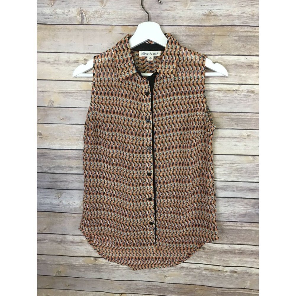 Olive And Oak XS Sheer Hi Lo Blouse Sleeveless